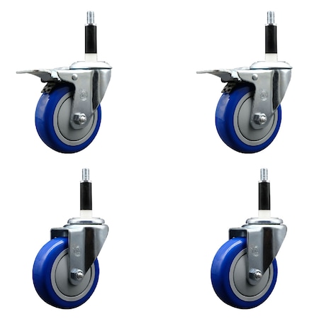 Service Caster 4'' SS Blue Poly Swivel 7/8'' Expanding Stem Caster Set 2 Total Lock Brakes, 4PK SCC-SSEXTTL20S414-PPUB-BLUE-2-S-2-78